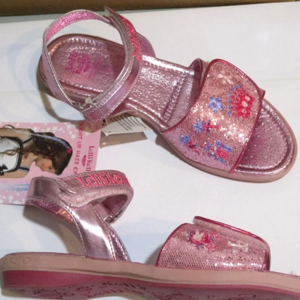 Lelli Kelly Boutique Girls‎ Pink Sparkly Crown Princess Sandals sz 35 4 Big Girl